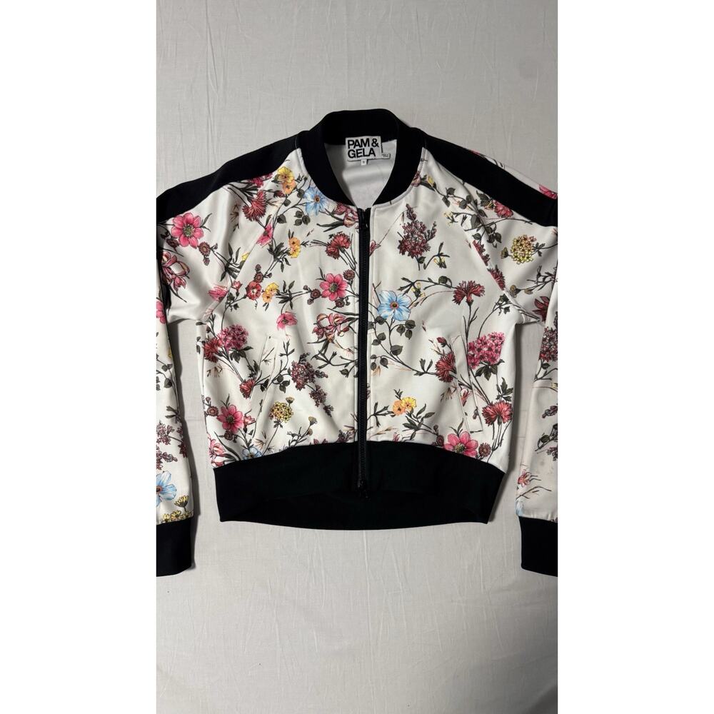 Pam & Gela Floral Print Bomber Jacket Zip Front Size Small - Picture 2 of 8